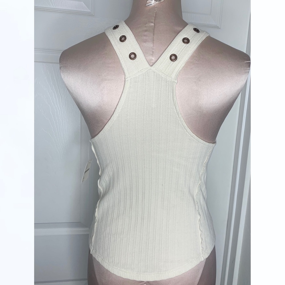 Free People Cream Ribbed Crop Top Sz S - Picture 4 of 6
